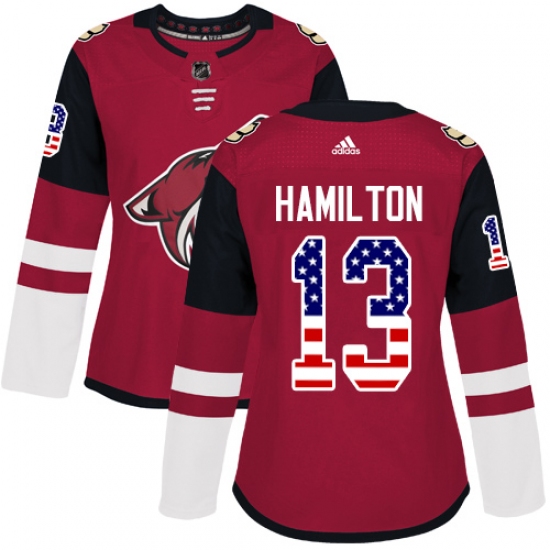 Women's Adidas Arizona Coyotes 13 Freddie Hamilton Authentic Red USA Flag Fashion NHL Jersey