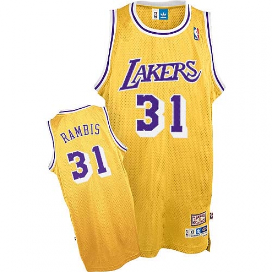 Men's Mitchell and Ness Los Angeles Lakers 31 Kurt Rambis Authentic Gold Throwback NBA Jersey