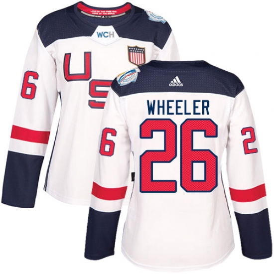 Women's Adidas Team USA 26 Blake Wheeler Authentic White Home 2016 World Cup Hockey Jersey