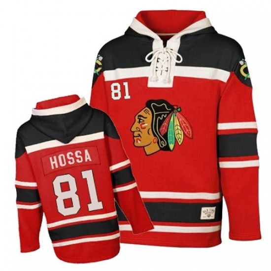 Men's Old Time Hockey Chicago Blackhawks 81 Marian Hossa Premier Red Sawyer Hooded Sweatshirt NHL Jersey