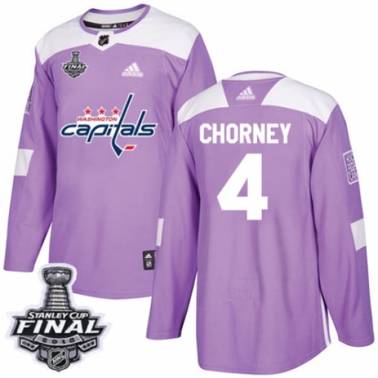 Men's Adidas Washington Capitals 4 Taylor Chorney Authentic Purple Fights Cancer Practice 2018 Stanley Cup Final NHL Jersey