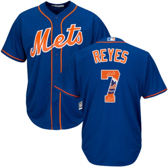 Men's Majestic New York Mets 7 Jose Reyes Authentic Royal Blue Team Logo Fashion Cool Base MLB Jersey