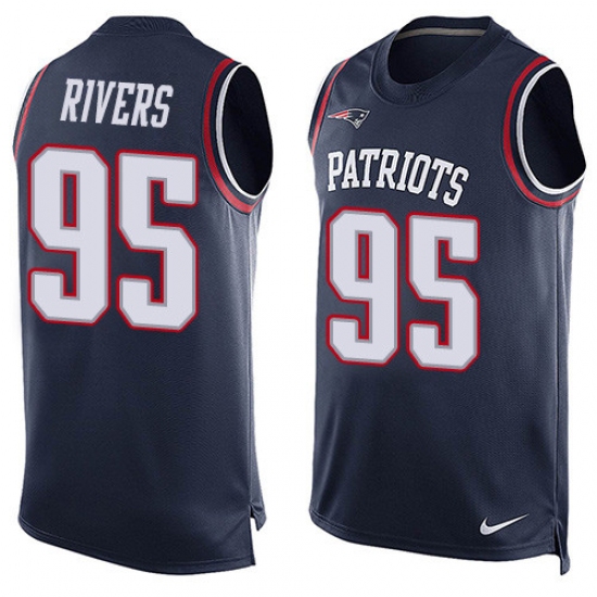 Men's Nike New England Patriots 95 Derek Rivers Limited Navy Blue Player Name & Number Tank Top NFL Jersey