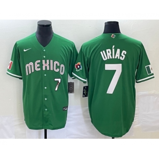 Men's Mexico Baseball 7 Julio Urias Number Green 2023 World Baseball Classic Stitched Jersey4