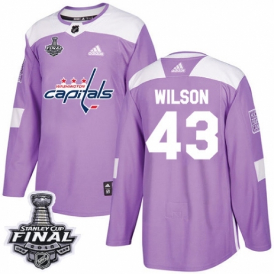 Men's Adidas Washington Capitals 43 Tom Wilson Authentic Purple Fights Cancer Practice 2018 Stanley Cup Final NHL Jersey