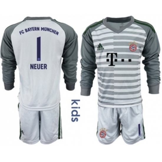 Bayern Munchen 1 Neuer Grey Goalkeeper Long Sleeves Kid Soccer Club Jersey