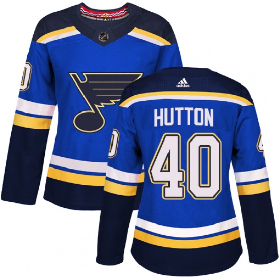 Women's Adidas St. Louis Blues 40 Carter Hutton Premier Royal Blue Home NHL Jersey