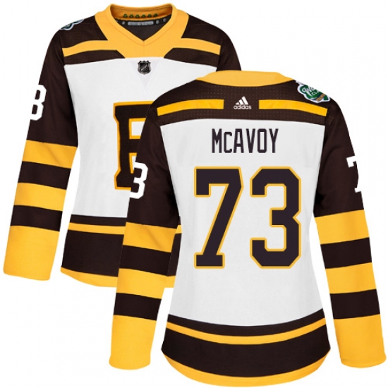 Women's Adidas Boston Bruins 73 Charlie McAvoy Authentic White 2019 Winter Classic NHL Jersey