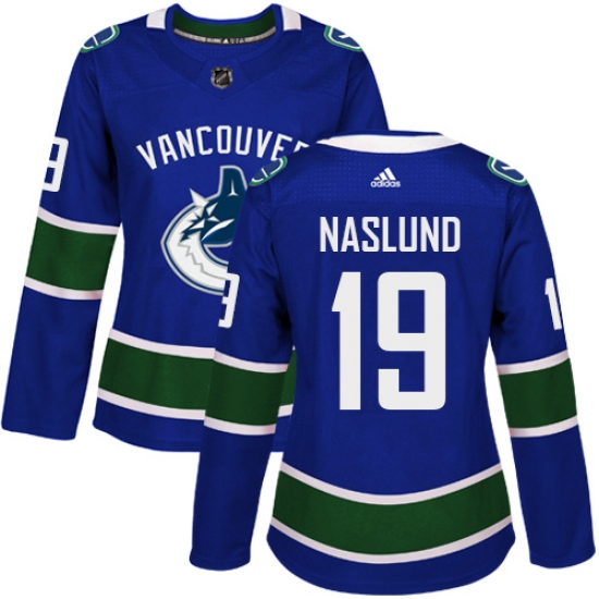 Women's Adidas Vancouver Canucks 19 Markus Naslund Authentic Blue Home NHL Jersey