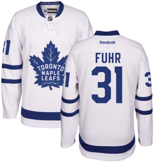 Men's Reebok Toronto Maple Leafs 31 Grant Fuhr Authentic White Away NHL Jersey