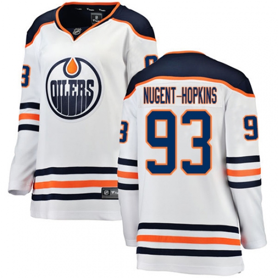 Women's Edmonton Oilers 93 Ryan Nugent-Hopkins Authentic White Away Fanatics Branded Breakaway NHL Jersey