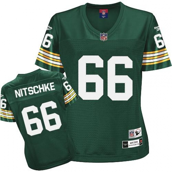 Reebok Green Bay Packers 66 Ray Nitschke Green Women's Throwback Team Color Replica NFL Jersey