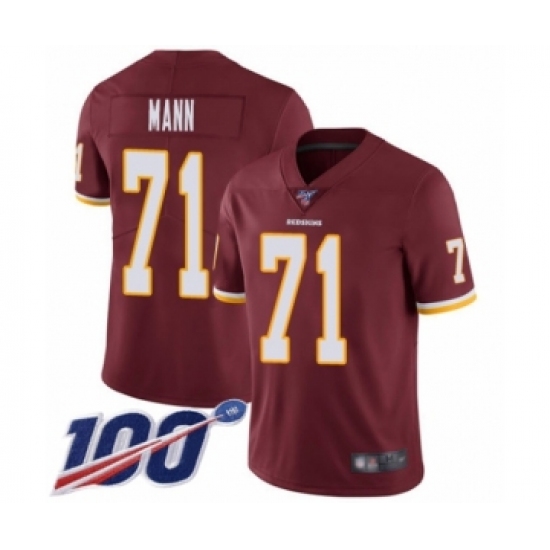 Men's Washington Redskins 71 Charles Mann Burgundy Red Team Color Vapor Untouchable Limited Player 100th Season Football Jersey