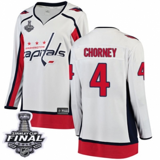 Women's Washington Capitals 4 Taylor Chorney Fanatics Branded White Away Breakaway 2018 Stanley Cup Final NHL Jersey