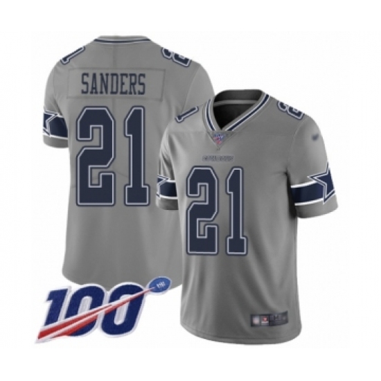 Youth Dallas Cowboys 21 Deion Sanders Limited Gray Inverted Legend 100th Season Football Jersey