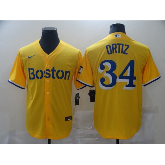 Men's Boston Red Sox 34 David Ortiz Nike Gold-Light Blue 2021 City Connect Replica Jersey