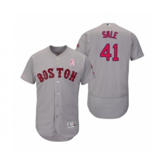 Men's 2019 Mothers Day Chris Sale Boston Red Sox 41 Gray Flex Base Road Jersey