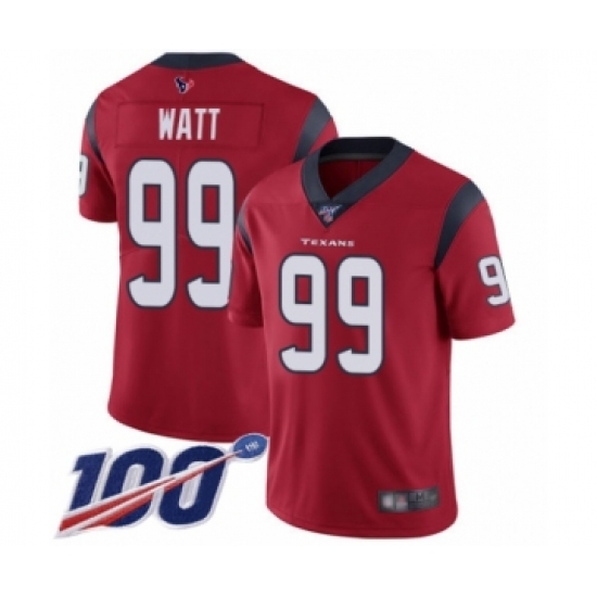 Men's Nike Houston Texans 99 J.J. Watt Red Alternate Vapor Untouchable Limited Player 100th Season NFL Jersey