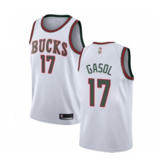 Men's Milwaukee Bucks 17 Pau Gasol Authentic White Fashion Hardwood Classics Basketball Jersey