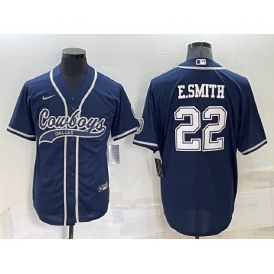 Men's Dallas Cowboys 22 Emmitt Smith Navy Blue Stitched Cool Base Nike Baseball Jersey