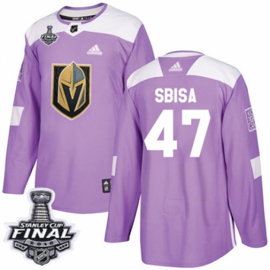 Men's Adidas Vegas Golden Knights 47 Luca Sbisa Authentic Purple Fights Cancer Practice 2018 Stanley Cup Final NHL Jersey