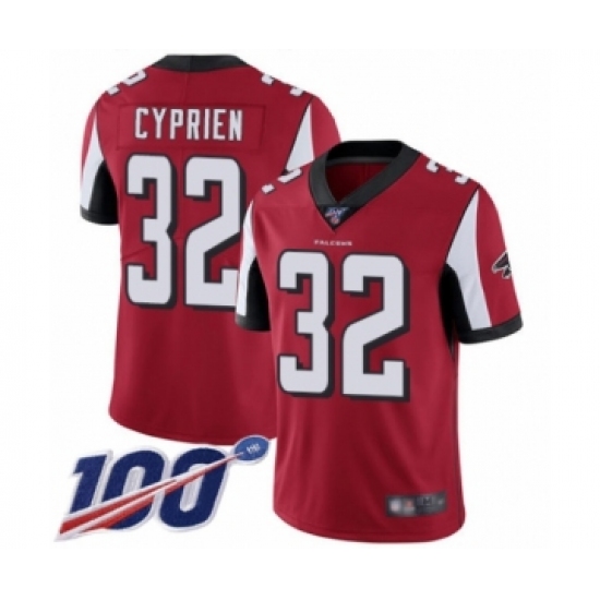 Men's Atlanta Falcons 32 Johnathan Cyprien Red Team Color Vapor Untouchable Limited Player 100th Season Football Jersey