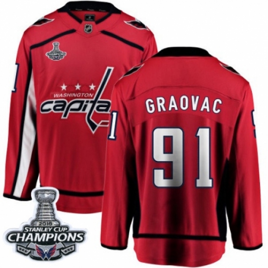 Youth Washington Capitals 91 Tyler Graovac Fanatics Branded Red Home Breakaway 2018 Stanley Cup Final Champions NHL Jersey