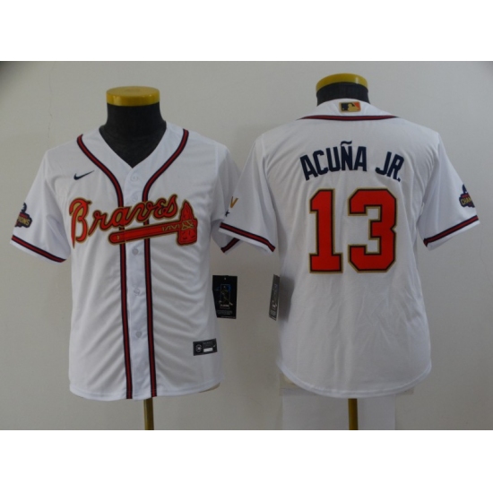 Youth Atlanta Braves 13 Ronald Acuna Jr. Nike White 2022 Gold Program Authentic Player Jersey