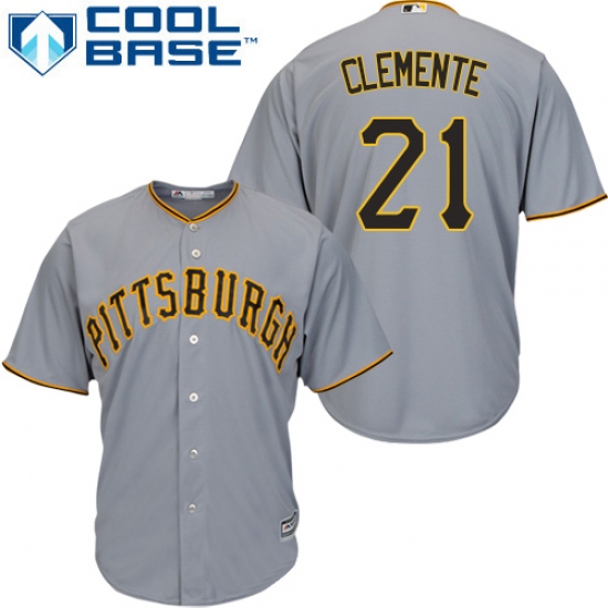 Youth Majestic Pittsburgh Pirates 21 Roberto Clemente Authentic Grey Road Cool Base MLB Jersey