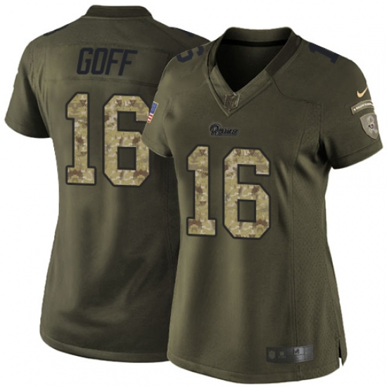 Women's Nike Los Angeles Rams 16 Jared Goff Elite Green Salute to Service NFL Jersey