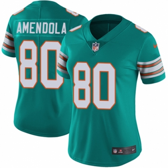 Women's Nike Miami Dolphins 80 Danny Amendola Aqua Green Alternate Vapor Untouchable Elite Player NFL Jersey