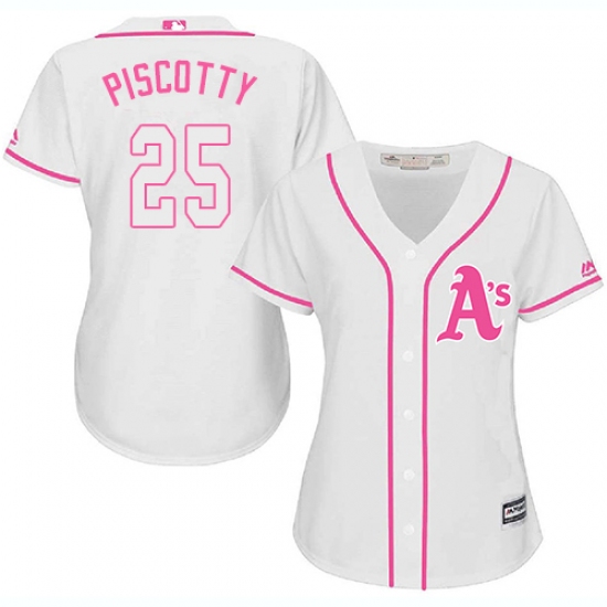 Women's Majestic Oakland Athletics 25 Stephen Piscotty Authentic White Fashion Cool Base MLB Jersey