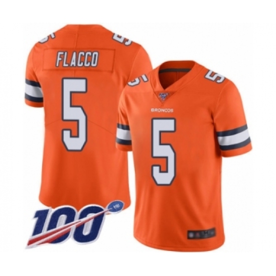 Men's Denver Broncos 5 Joe Flacco Limited Orange Rush Vapor Untouchable 100th Season Football Jersey