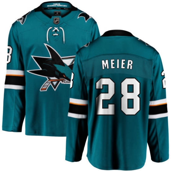 Youth San Jose Sharks 28 Timo Meier Fanatics Branded Teal Green Home Breakaway NHL Jersey