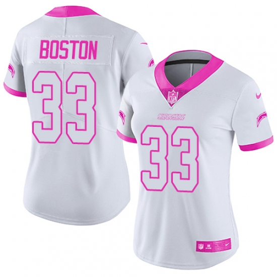 Women's Nike Los Angeles Chargers 33 Tre Boston Limited White/Pink Rush Fashion NFL Jersey