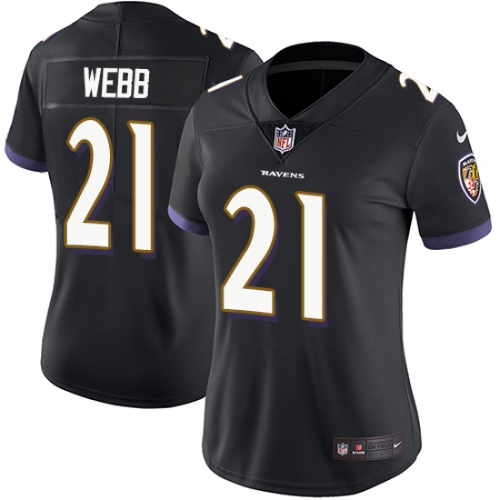 Women's Nike Baltimore Ravens 21 Lardarius Webb Black Alternate Vapor Untouchable Limited Player NFL Jersey