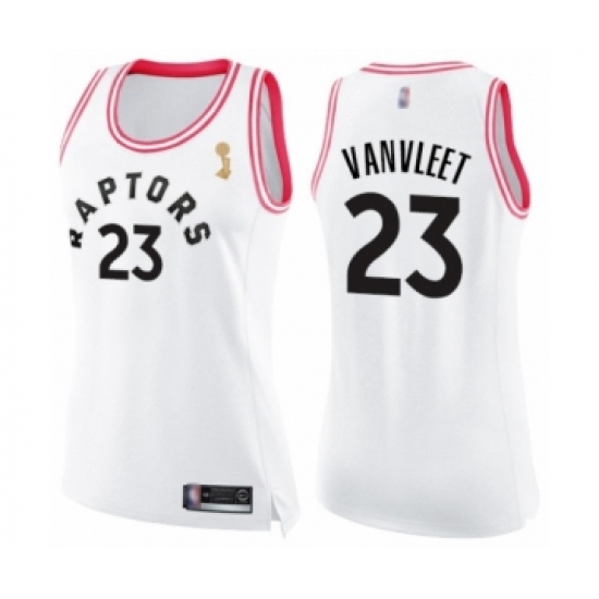 Women's Toronto Raptors 23 Fred VanVleet Swingman White Pink Fashion 2019 Basketball Finals Champions Jersey