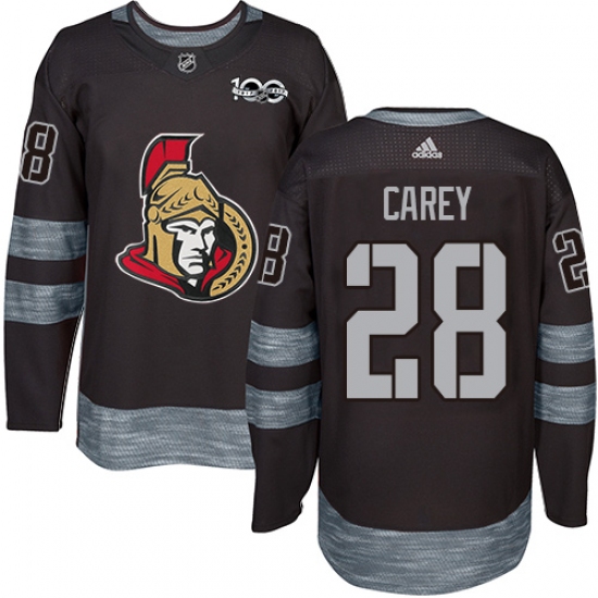 Men's Adidas Ottawa Senators 28 Paul Carey Authentic Black 1917-2017 100th Anniversary NHL Jersey