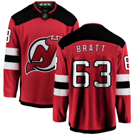 Men's New Jersey Devils 63 Jesper Bratt Fanatics Branded Red Home Breakaway NHL Jersey