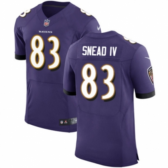 Men's Nike Baltimore Ravens 83 Willie Snead IV Purple Team Color Vapor Untouchable Elite Player NFL Jersey