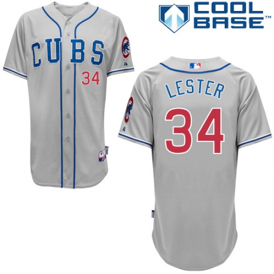 Men's Majestic Chicago Cubs 34 Jon Lester Replica Grey Alternate Road Cool Base MLB Jersey