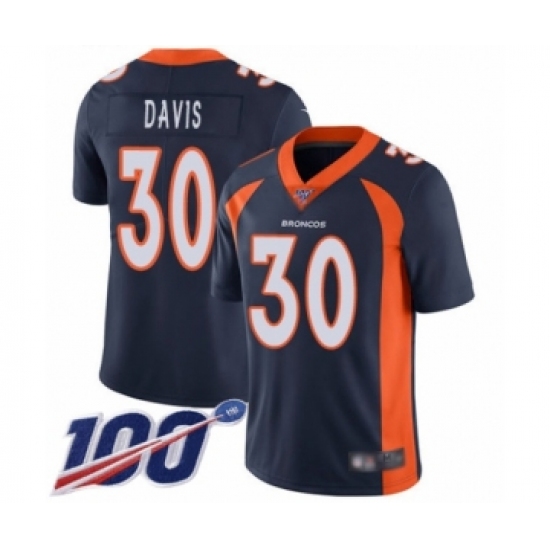 Men's Denver Broncos 30 Terrell Davis Navy Blue Alternate Vapor Untouchable Limited Player 100th Season Football Jersey