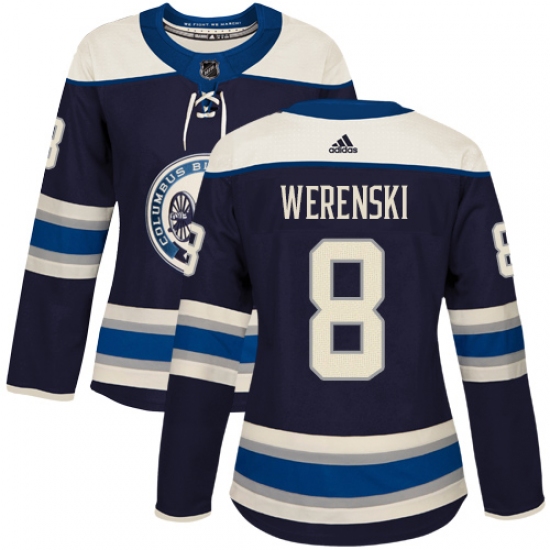 Women's Adidas Columbus Blue Jackets 8 Zach Werenski Authentic Navy Blue Alternate NHL Jersey