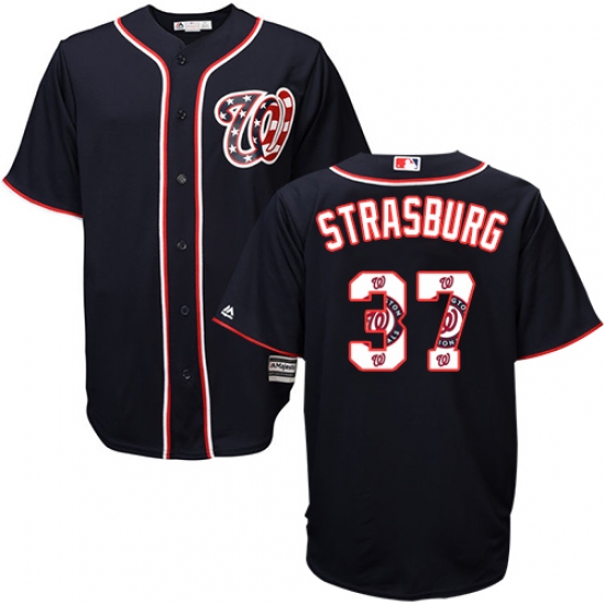 Men's Majestic Washington Nationals 37 Stephen Strasburg Authentic Navy Blue Team Logo Fashion Cool Base MLB Jersey