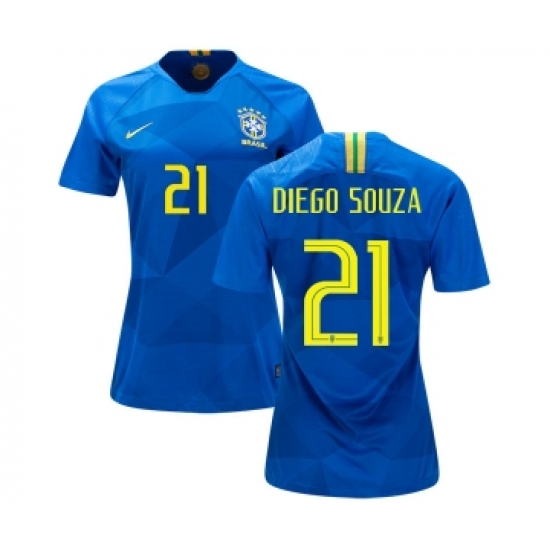 Women's Brazil 21 Diego Souza Away Soccer Country Jersey