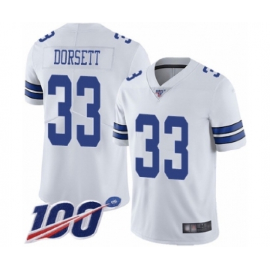 Men's Dallas Cowboys 33 Tony Dorsett White Vapor Untouchable Limited Player 100th Season Football Jersey