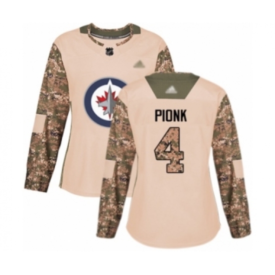 Women's Winnipeg Jets 4 Neal Pionk Authentic Camo Veterans Day Practice Hockey Jersey