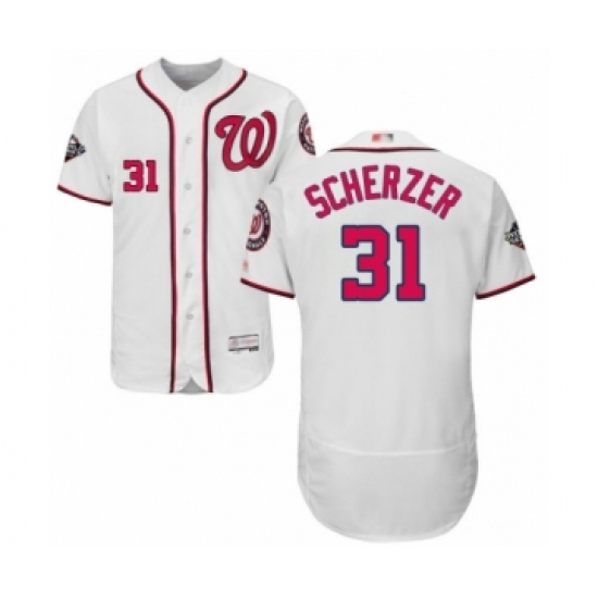 Men's Washington Nationals 31 Max Scherzer White Home Flex Base Authentic Collection 2019 World Series Bound Baseball Jersey