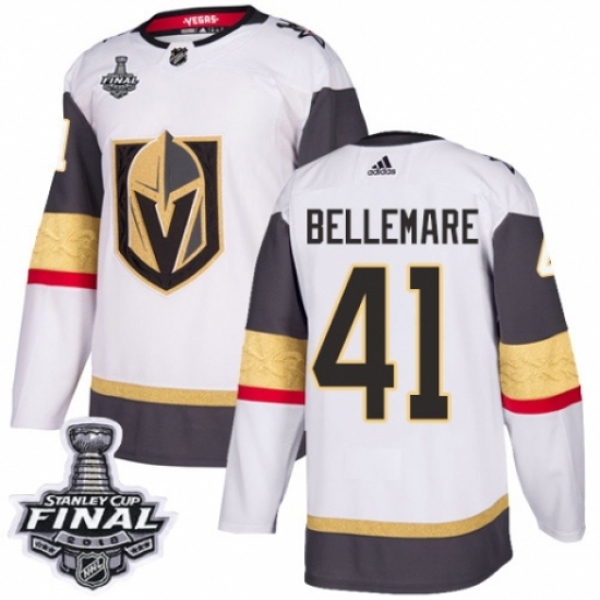 Men's Adidas Vegas Golden Knights 41 Pierre-Edouard Bellemare Authentic White Away 2018 Stanley Cup Final NHL Jersey