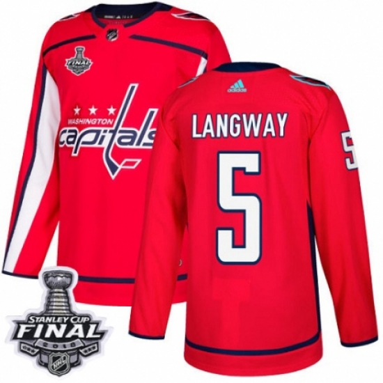 Youth Adidas Washington Capitals 5 Rod Langway Authentic Red Home 2018 Stanley Cup Final NHL Jersey